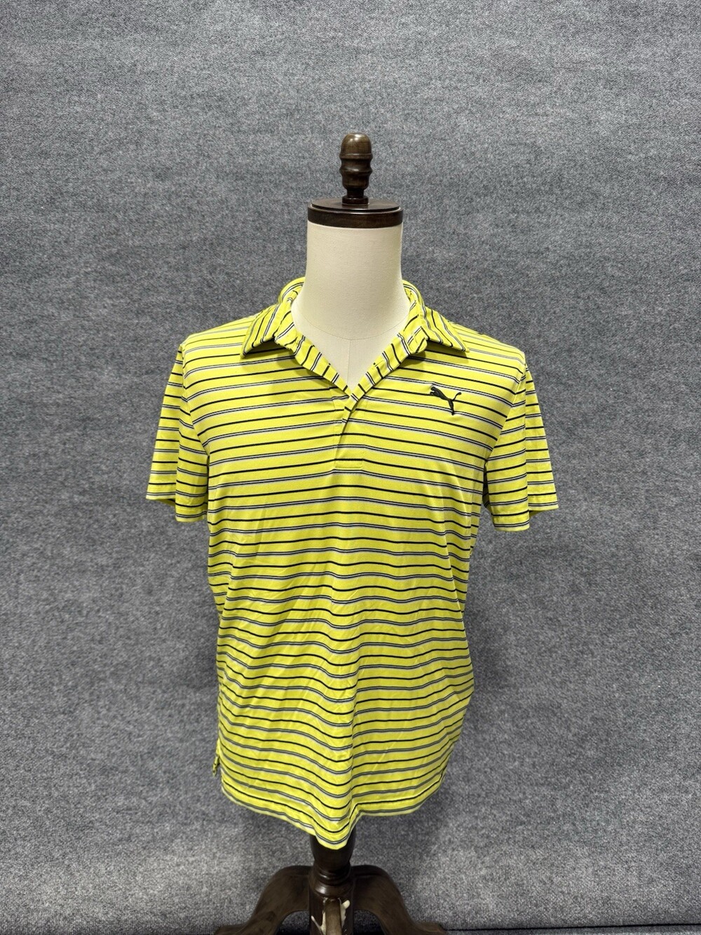 Puma Sport Lifestyle Polo Shirt Mens Small Yellow Striped Golf Performance